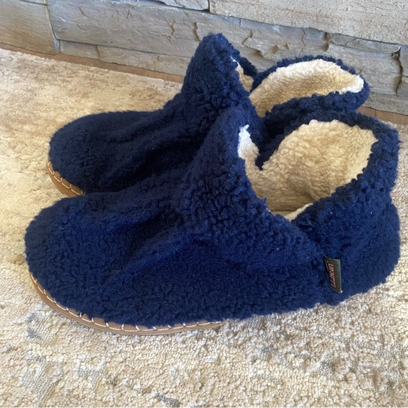 L.l Bean Cozy Slippers Booties Pull On Borg Sherpa Fleece Dark Blue: 10 - Picture 4 of 10